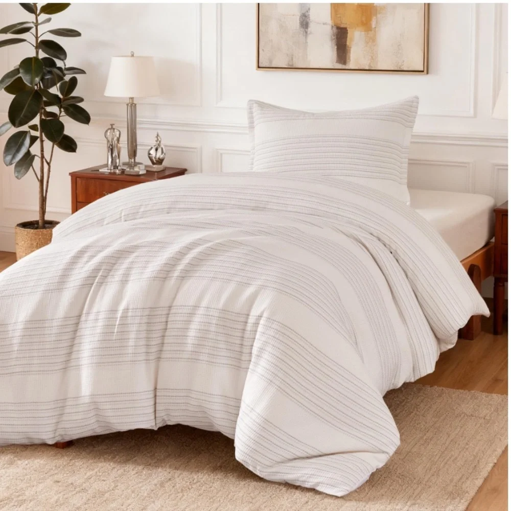 Striped Duvet Bedding 2pc Set Gray-TWIN